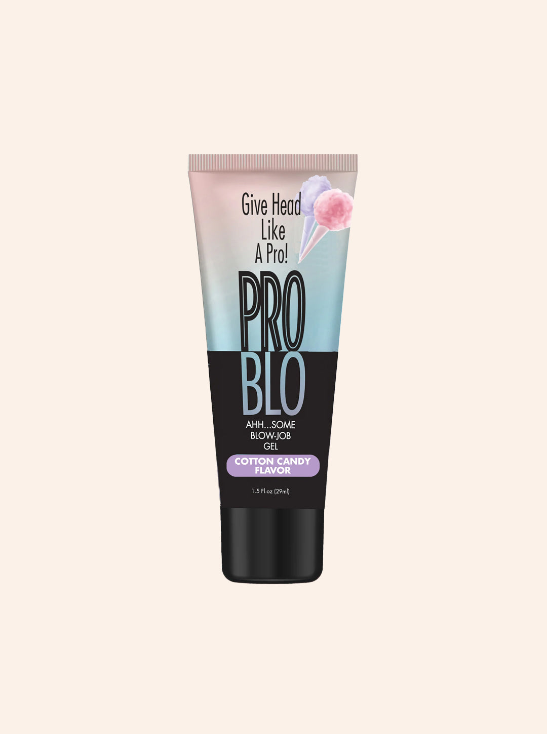 Pro Blo's oral pleasure gel in the flavor cotton candy, in a 1.5 fl oz tube